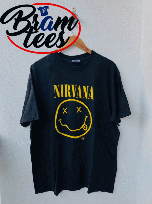Tshirt Nevermind party flyer smiley face logo 1991 shirt